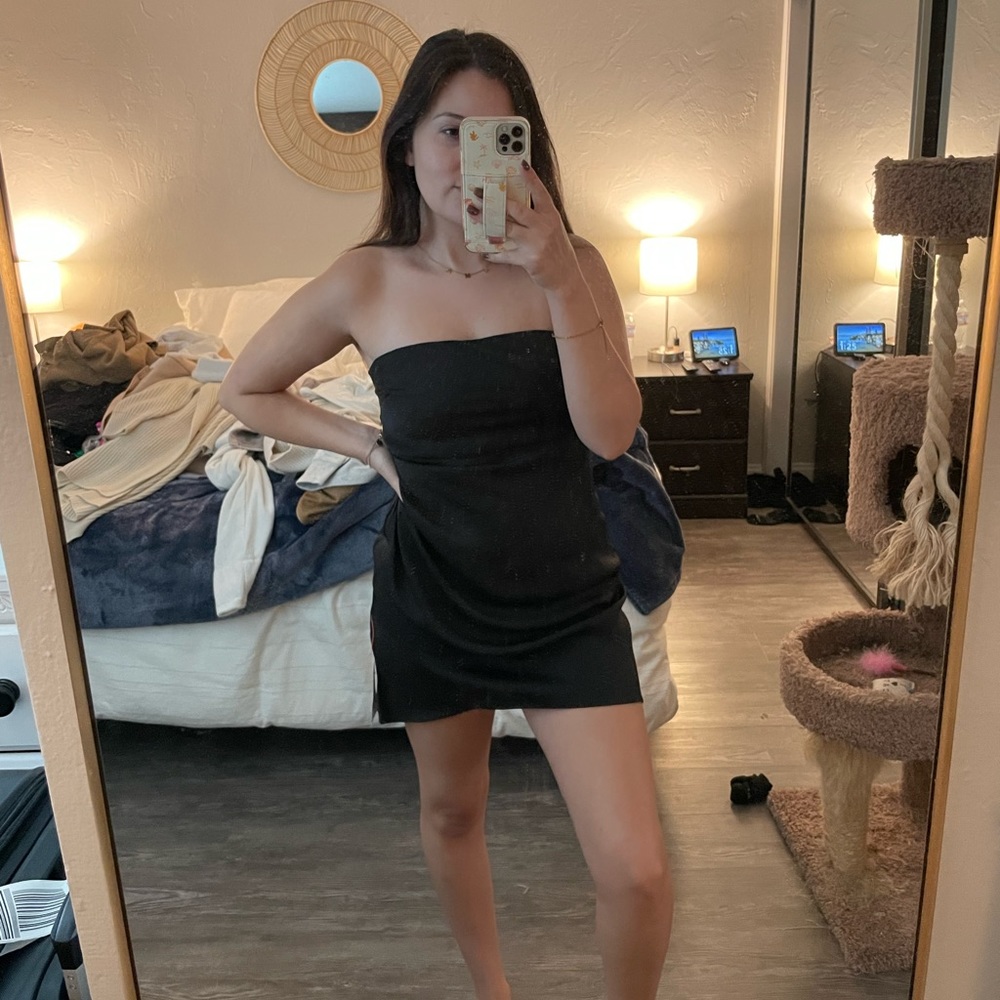 ASOS Satin Bandeau Mini Dress, Black, Size 6